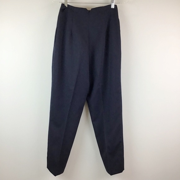 Vintage 80’s Norma Kamali Super High Waist Navy Wool Double Pleat Pants | 8 - Picture 2 of 11
